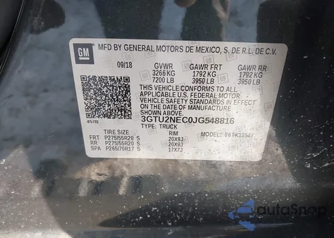 2018 GMC Sierra 1500 Slt из США, поврежденный, VIN 3GTU2NEC0JG548816